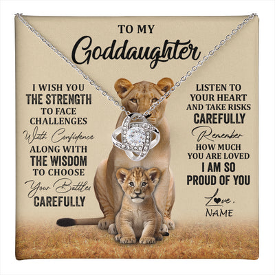 Love Knot Necklace 14K White Gold Finish | 1 | Personalized To My Goddaughter Necklace From Aunt Uncle I Wish You The Strength Lion Goddaughter Birthday Graduation Christmas Customized Gift Box Message Card | teecentury