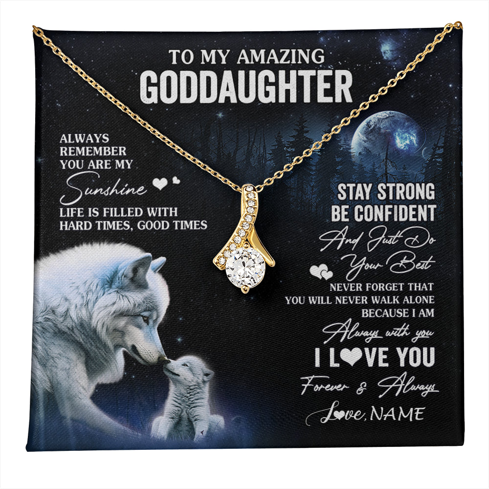 Alluring Beauty Necklace 18K Yellow Gold Finish | 1 | Personalized To My Goddaughter Necklace From Aunt Uncle Moon Wolf Goddaughter Birthday Gifts Jewelry Graduation Christmas Customized Gift Box Message Card | teecentury