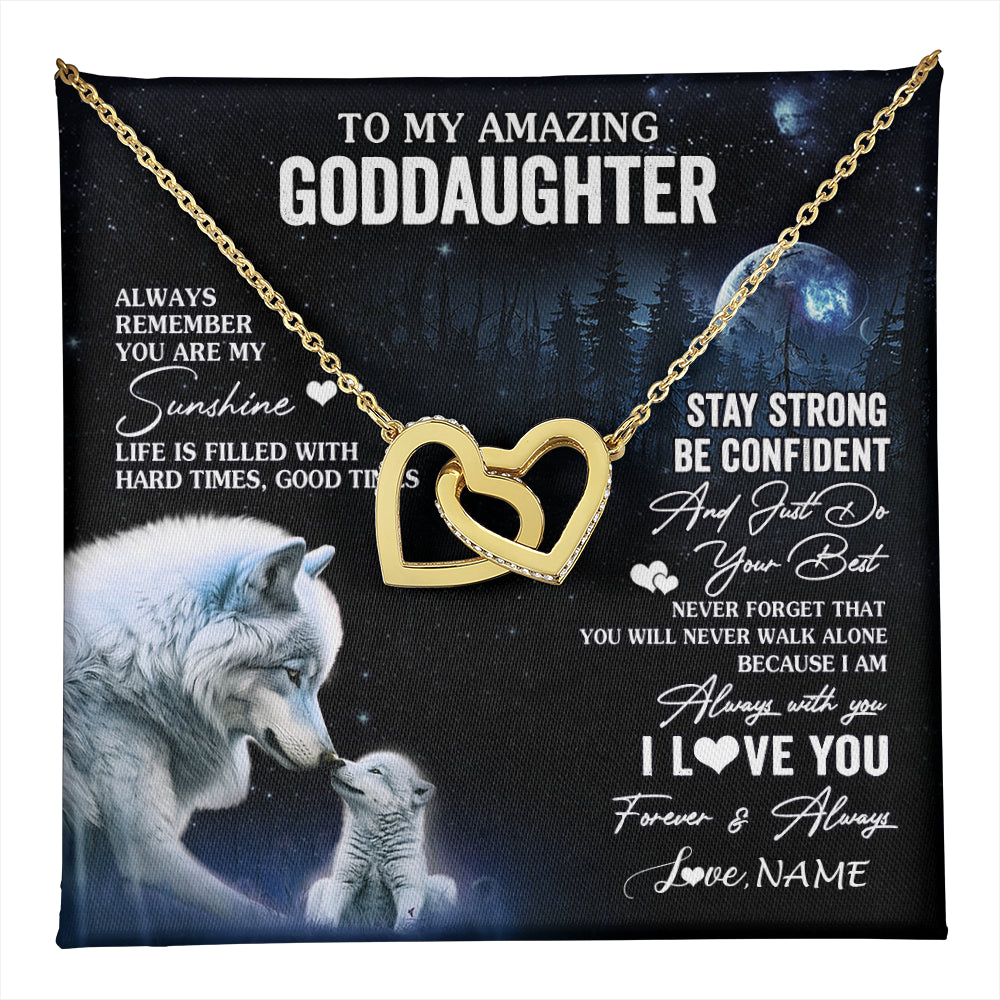 Interlocking Hearts Necklace 18K Yellow Gold Finish | 1 | Personalized To My Goddaughter Necklace From Aunt Uncle Moon Wolf Goddaughter Birthday Gifts Jewelry Graduation Christmas Customized Gift Box Message Card | teecentury