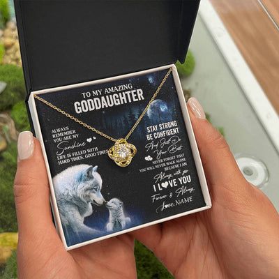 Love Knot Necklace 18K Yellow Gold Finish | 2 | Personalized To My Goddaughter Necklace From Aunt Uncle Moon Wolf Goddaughter Birthday Gifts Jewelry Graduation Christmas Customized Gift Box Message Card | teecentury