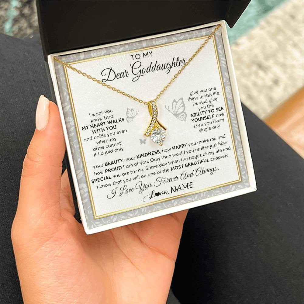 Alluring Beauty Necklace 18K Yellow Gold Finish | 2 | Personalized To My Goddaughter Necklace From Aunt Uncle My Heart Walks With You Goddaughter Birthday Gifts Jewelry Christmas Customized Gift Box Message Card | teecentury