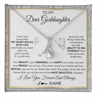 Alluring Beauty Necklace 14K White Gold Finish | 1 | Personalized To My Goddaughter Necklace From Aunt Uncle My Heart Walks With You Goddaughter Birthday Gifts Jewelry Christmas Customized Gift Box Message Card | teecentury