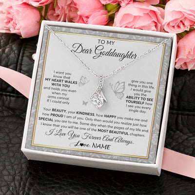 Alluring Beauty Necklace 14K White Gold Finish | 2 | Personalized To My Goddaughter Necklace From Aunt Uncle My Heart Walks With You Goddaughter Birthday Gifts Jewelry Christmas Customized Gift Box Message Card | teecentury