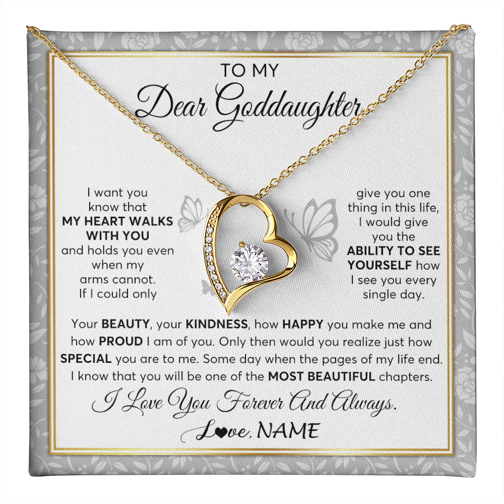 Forever Love Necklace 18K Yellow Gold Finish | 1 | Personalized To My Goddaughter Necklace From Aunt Uncle My Heart Walks With You Goddaughter Birthday Gifts Jewelry Christmas Customized Gift Box Message Card | teecentury