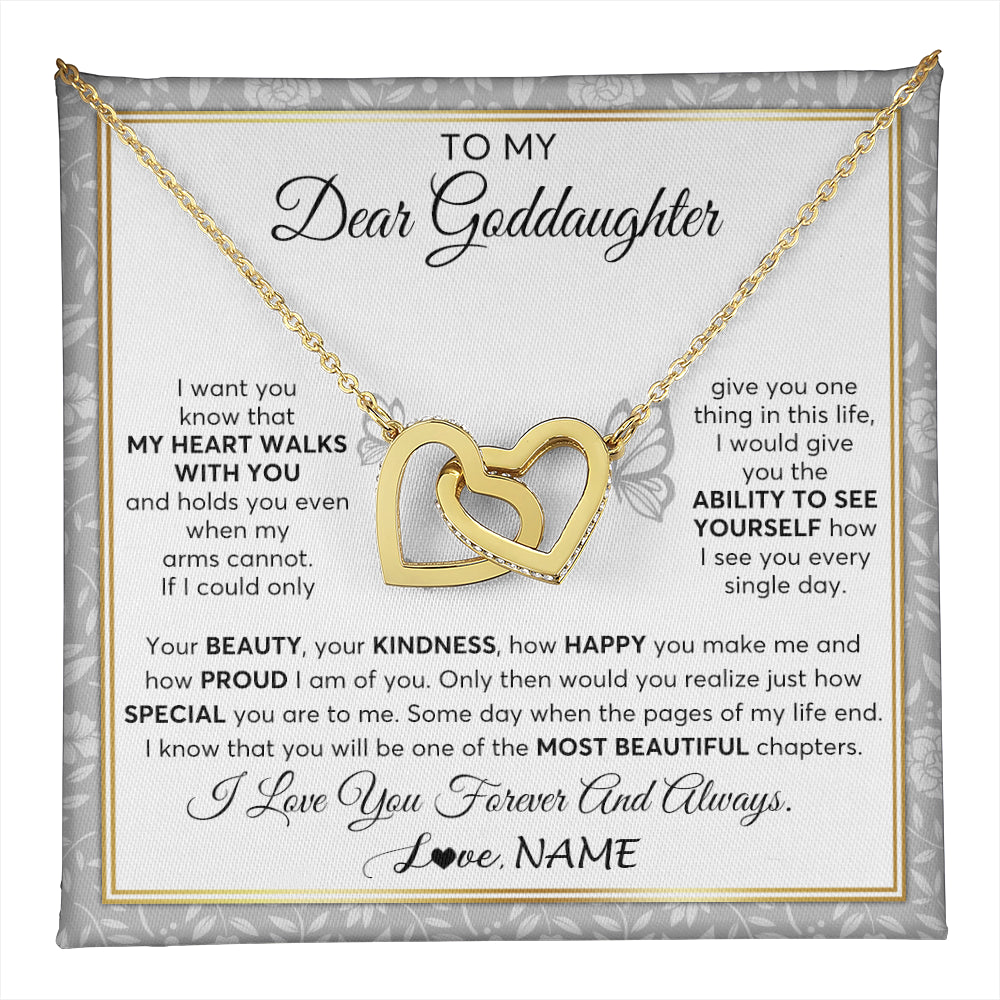 Interlocking Hearts Necklace 18K Yellow Gold Finish | 1 | Personalized To My Goddaughter Necklace From Aunt Uncle My Heart Walks With You Goddaughter Birthday Gifts Jewelry Christmas Customized Gift Box Message Card | teecentury