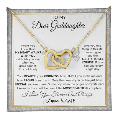 Interlocking Hearts Necklace 18K Yellow Gold Finish | 1 | Personalized To My Goddaughter Necklace From Aunt Uncle My Heart Walks With You Goddaughter Birthday Gifts Jewelry Christmas Customized Gift Box Message Card | teecentury