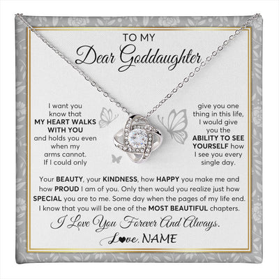 Love Knot Necklace 14K White Gold Finish | 1 | Personalized To My Goddaughter Necklace From Aunt Uncle My Heart Walks With You Goddaughter Birthday Gifts Jewelry Christmas Customized Gift Box Message Card | teecentury
