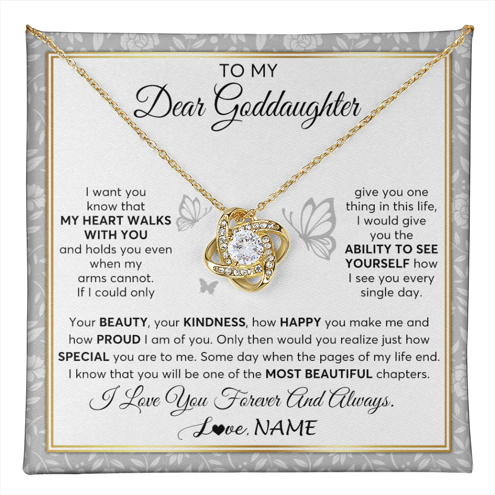 Love Knot Necklace 18K Yellow Gold Finish | 1 | Personalized To My Goddaughter Necklace From Aunt Uncle My Heart Walks With You Goddaughter Birthday Gifts Jewelry Christmas Customized Gift Box Message Card | teecentury