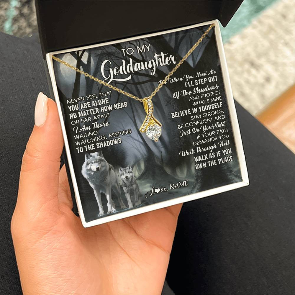Alluring Beauty Necklace 18K Yellow Gold Finish | 2 | Personalized To My Goddaughter Necklace From Aunt Uncle Never Feel That You Are Alone Wolf Birthday Gifts Jewelry Christmas Customized Gift Box Message Card | teecentury
