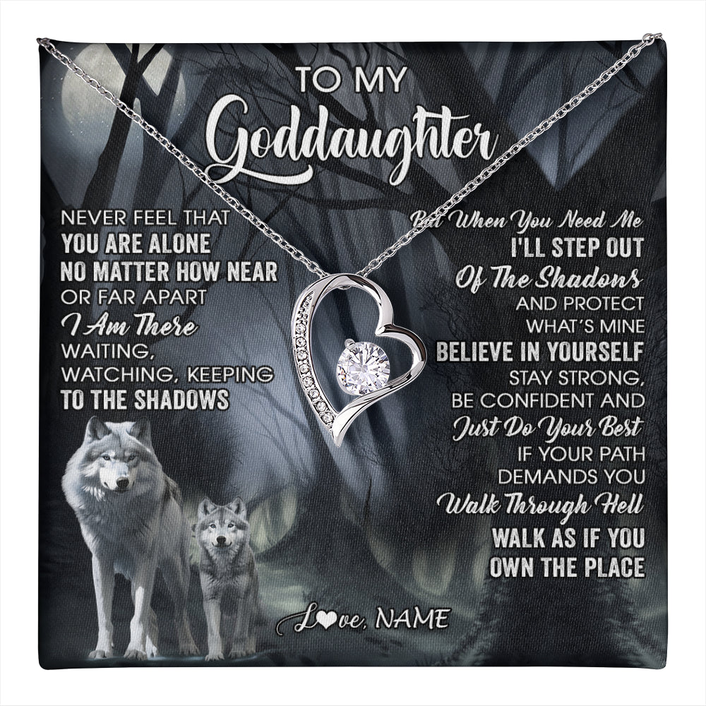 Forever Love Necklace 14K White Gold Finish | 1 | Personalized To My Goddaughter Necklace From Aunt Uncle Never Feel That You Are Alone Wolf Birthday Gifts Jewelry Christmas Customized Gift Box Message Card | teecentury