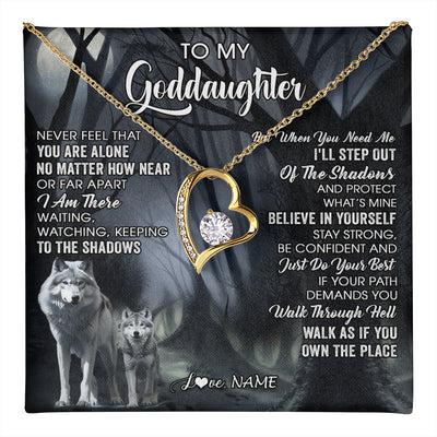 Forever Love Necklace 18K Yellow Gold Finish | 1 | Personalized To My Goddaughter Necklace From Aunt Uncle Never Feel That You Are Alone Wolf Birthday Gifts Jewelry Christmas Customized Gift Box Message Card | teecentury