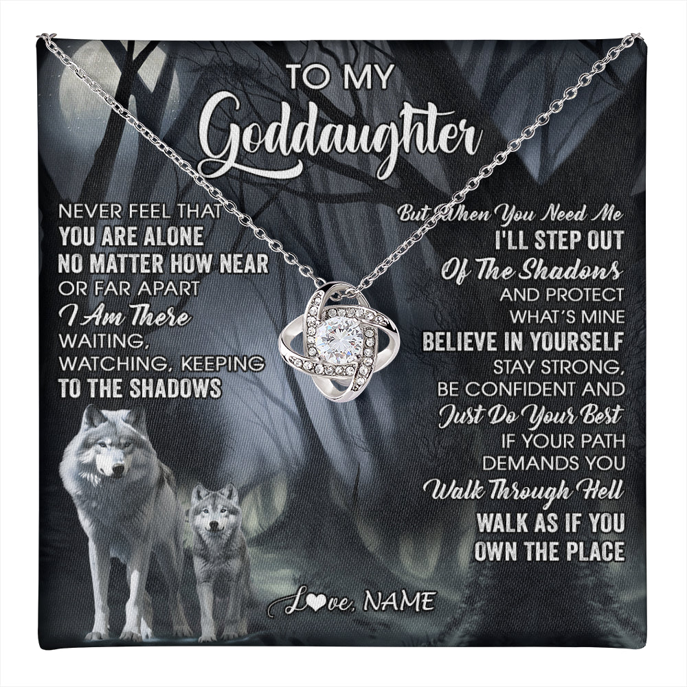Love Knot Necklace 14K White Gold Finish | 1 | Personalized To My Goddaughter Necklace From Aunt Uncle Never Feel That You Are Alone Wolf Birthday Gifts Jewelry Christmas Customized Gift Box Message Card | teecentury