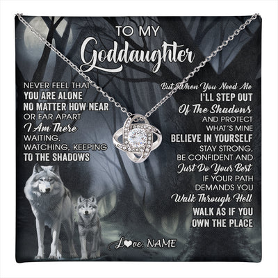Love Knot Necklace 14K White Gold Finish | 1 | Personalized To My Goddaughter Necklace From Aunt Uncle Never Feel That You Are Alone Wolf Birthday Gifts Jewelry Christmas Customized Gift Box Message Card | teecentury