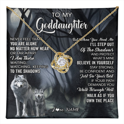 Love Knot Necklace 18K Yellow Gold Finish | 1 | Personalized To My Goddaughter Necklace From Aunt Uncle Never Feel That You Are Alone Wolf Birthday Gifts Jewelry Christmas Customized Gift Box Message Card | teecentury