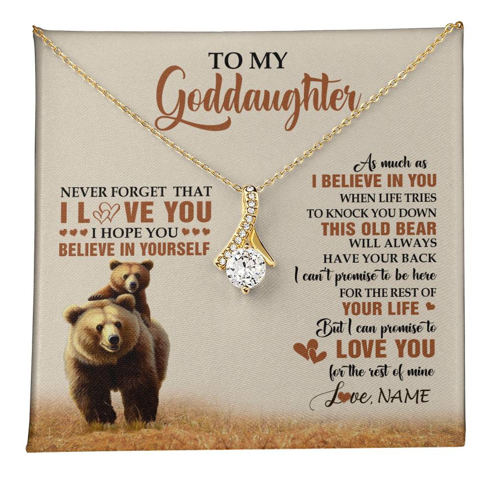 Alluring Beauty Necklace 18K Yellow Gold Finish | 1 | Personalized To My Goddaughter Necklace From Aunt Uncle This Old Bear Love You Goddaughter Birthday Graduation Christmas Customized Gift Box Message Card | teecentury