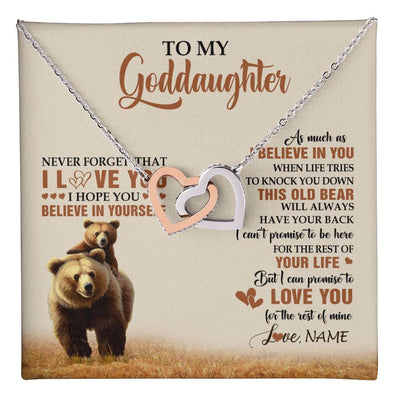 Interlocking Hearts Necklace Stainless Steel & Rose Gold Finish | 1 | Personalized To My Goddaughter Necklace From Aunt Uncle This Old Bear Love You Goddaughter Birthday Graduation Christmas Customized Gift Box Message Card | teecentury