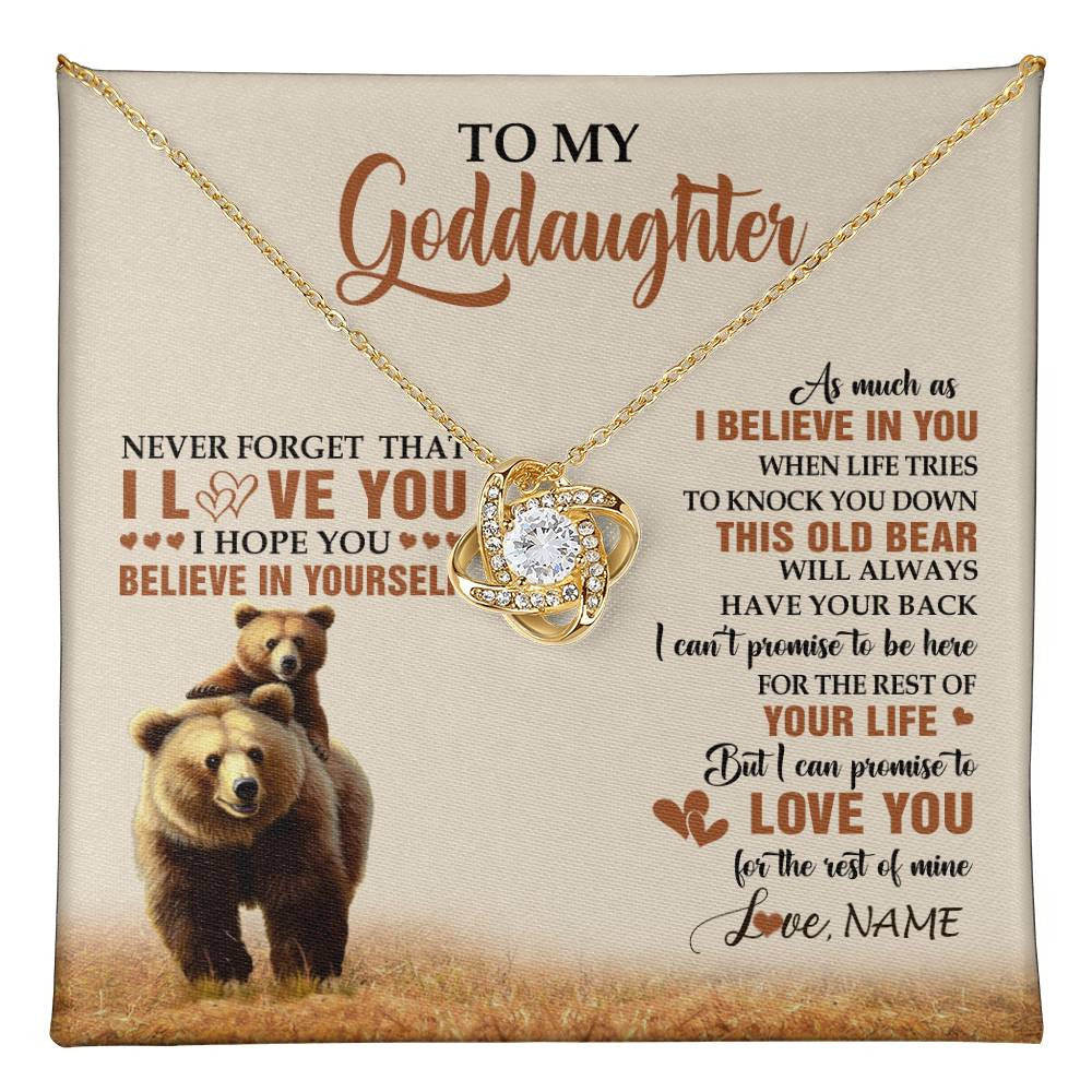 Love Knot Necklace 18K Yellow Gold Finish | 1 | Personalized To My Goddaughter Necklace From Aunt Uncle This Old Bear Love You Goddaughter Birthday Graduation Christmas Customized Gift Box Message Card | teecentury