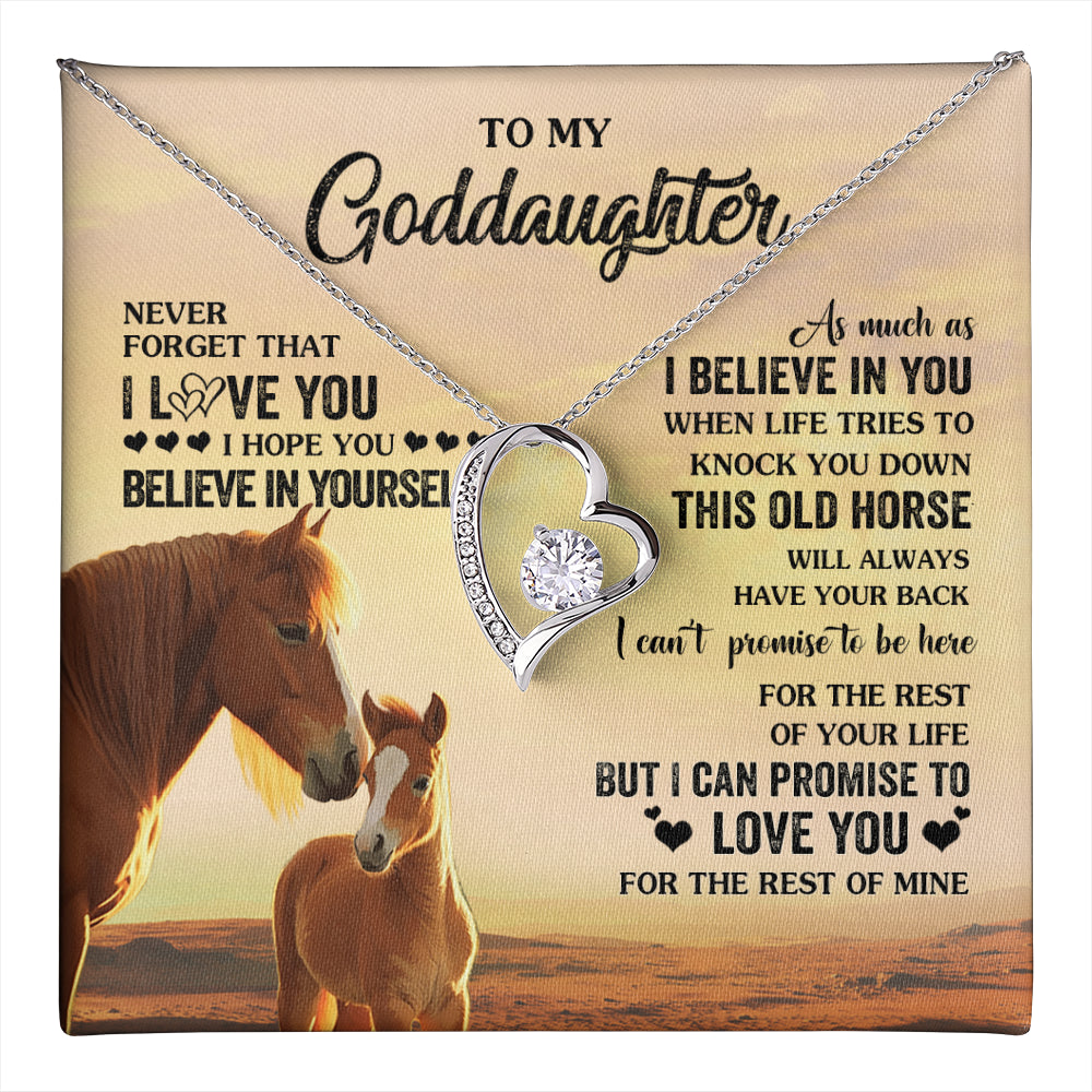 Forever Love Necklace 14K White Gold Finish | 1 | Personalized To My Goddaughter Necklace From Aunt Uncle This Old Horse Love You Goddaughter Birthday Jewelry Christmas Customized Gift Box Message Card | teecentury