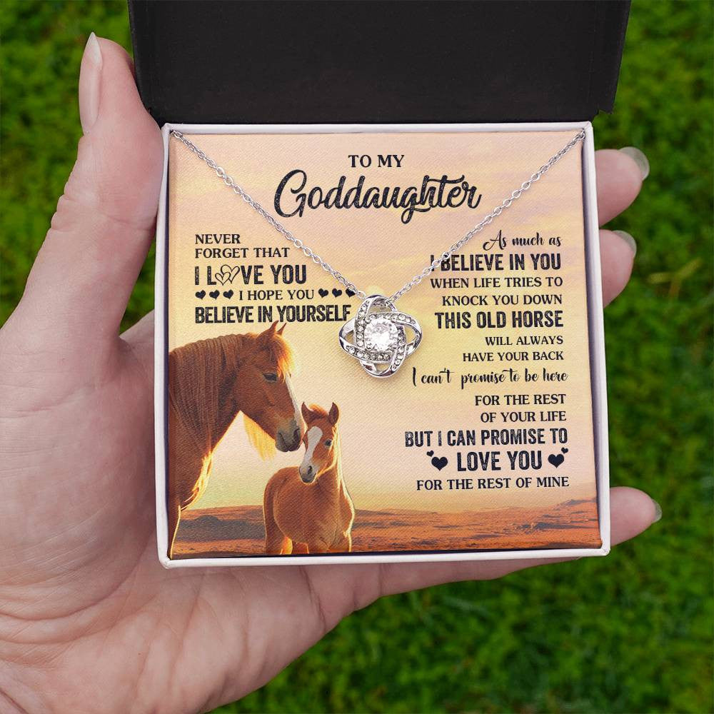 Love Knot Necklace 14K White Gold Finish | 2 | Personalized To My Goddaughter Necklace From Aunt Uncle This Old Horse Love You Goddaughter Birthday Jewelry Christmas Customized Gift Box Message Card | teecentury