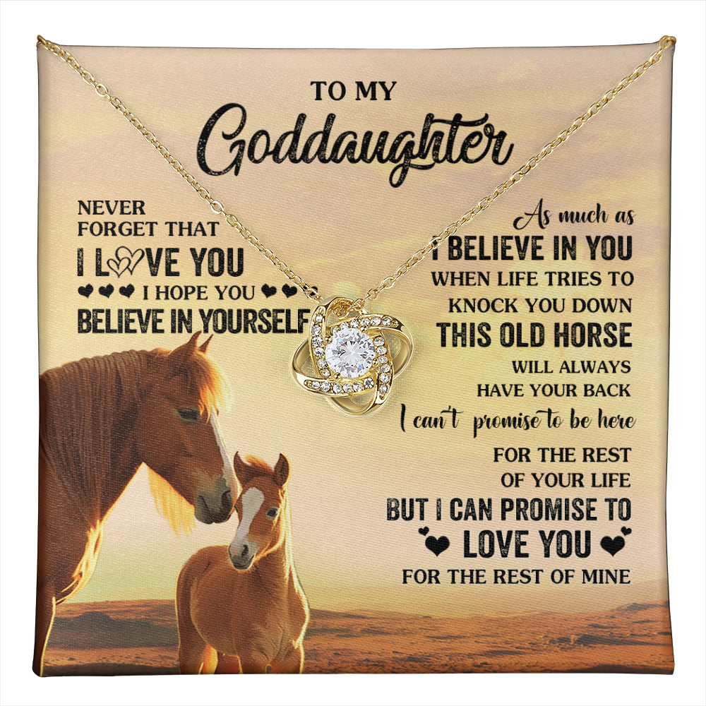 Love Knot Necklace 18K Yellow Gold Finish | 1 | Personalized To My Goddaughter Necklace From Aunt Uncle This Old Horse Love You Goddaughter Birthday Jewelry Christmas Customized Gift Box Message Card | teecentury