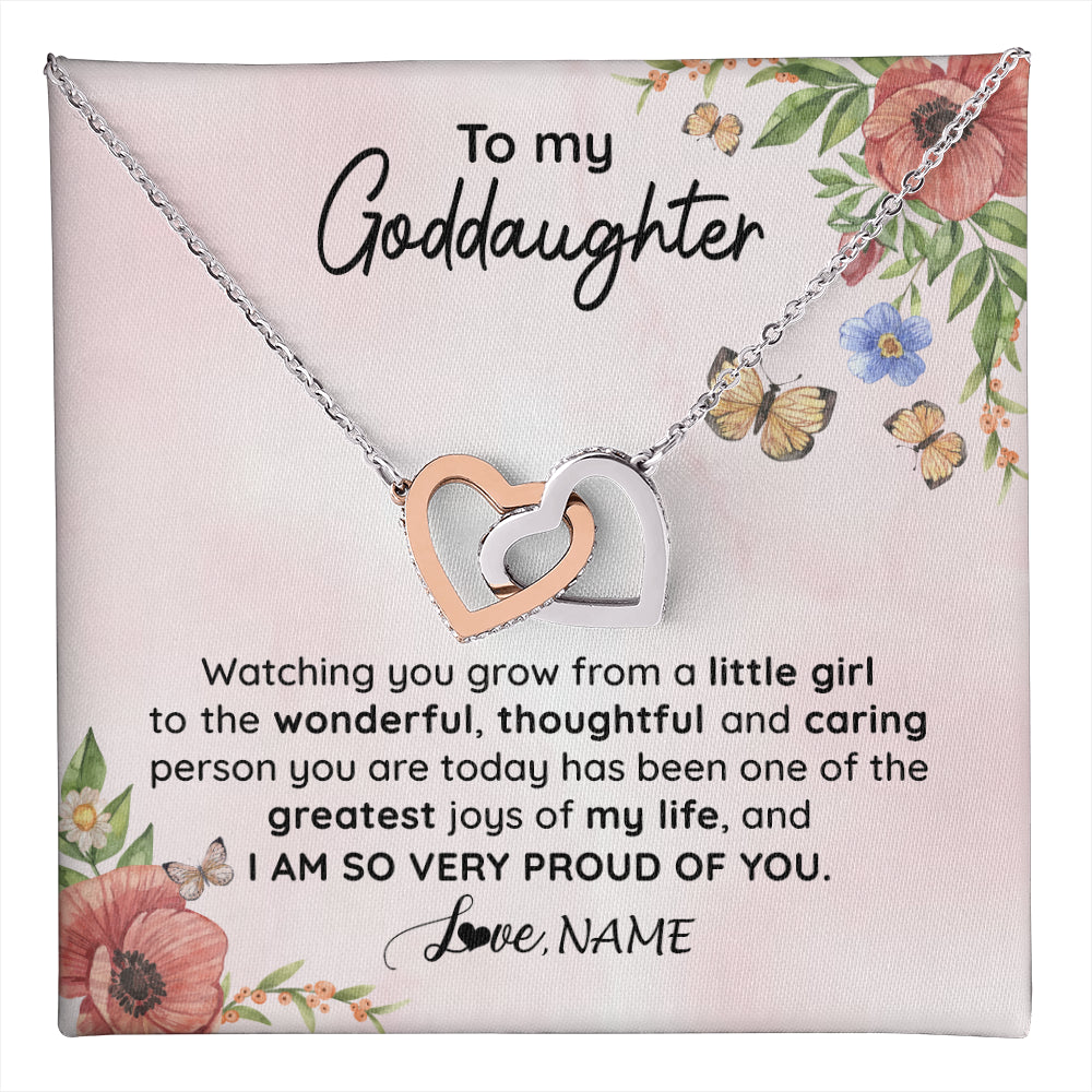 Interlocking Hearts Necklace Stainless Steel & Rose Gold Finish | 1 | Personalized To My Goddaughter Necklace From Aunt Uncle Watching You Grow Goddaughter Birthday Gifts Graduation Christmas Customized Gift Box Message Card | teecentury