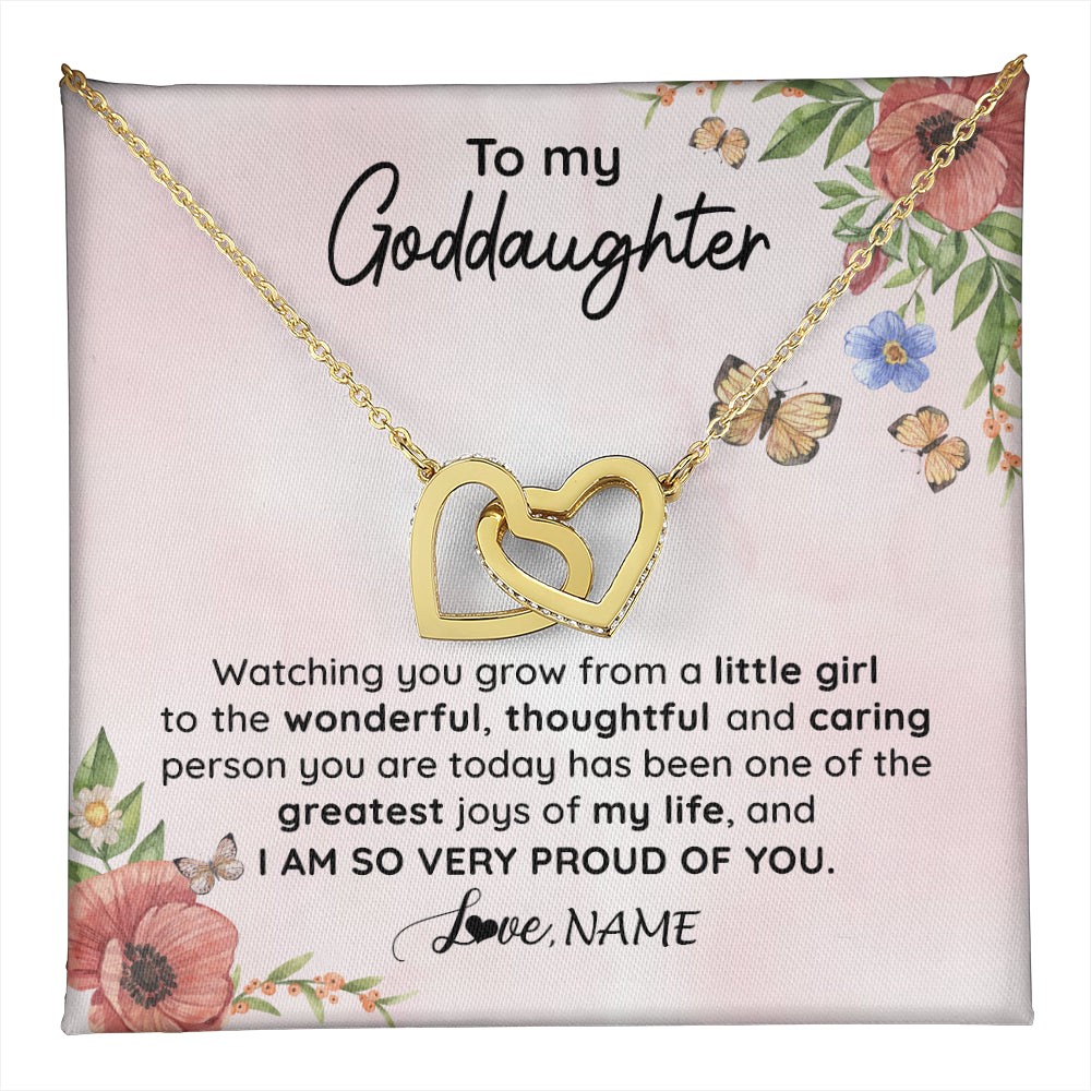 Interlocking Hearts Necklace 18K Yellow Gold Finish | 1 | Personalized To My Goddaughter Necklace From Aunt Uncle Watching You Grow Goddaughter Birthday Gifts Graduation Christmas Customized Gift Box Message Card | teecentury