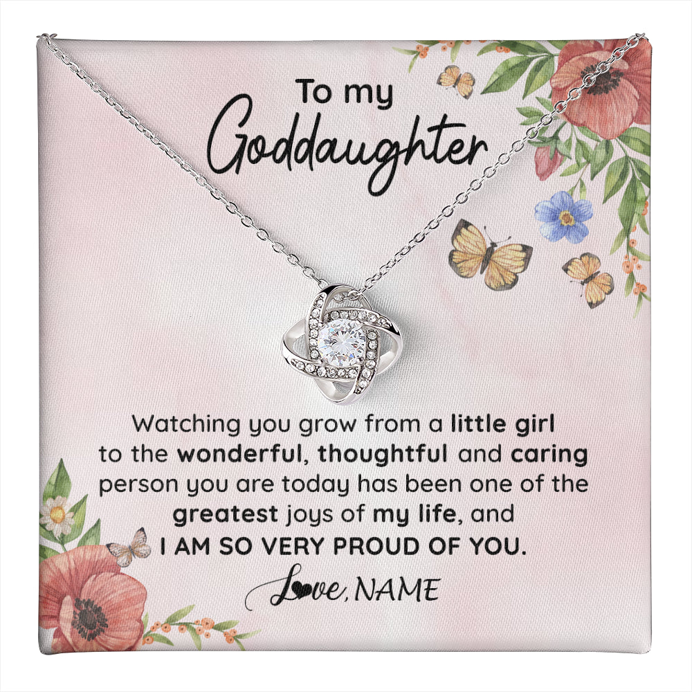 Love Knot Necklace 14K White Gold Finish | 1 | Personalized To My Goddaughter Necklace From Aunt Uncle Watching You Grow Goddaughter Birthday Gifts Graduation Christmas Customized Gift Box Message Card | teecentury