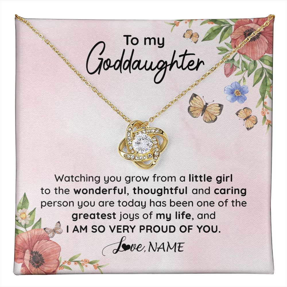 Love Knot Necklace 18K Yellow Gold Finish | 1 | Personalized To My Goddaughter Necklace From Aunt Uncle Watching You Grow Goddaughter Birthday Gifts Graduation Christmas Customized Gift Box Message Card | teecentury