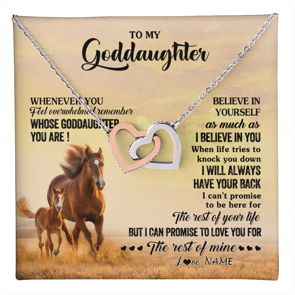 Interlocking Hearts Necklace Stainless Steel & Rose Gold Finish | 1 | Personalized To My Goddaughter Necklace From Aunt Uncle Whenever You Feel Horse Goddaughter Birthday Jewelry Christmas Customized Gift Box Message Card | teecentury