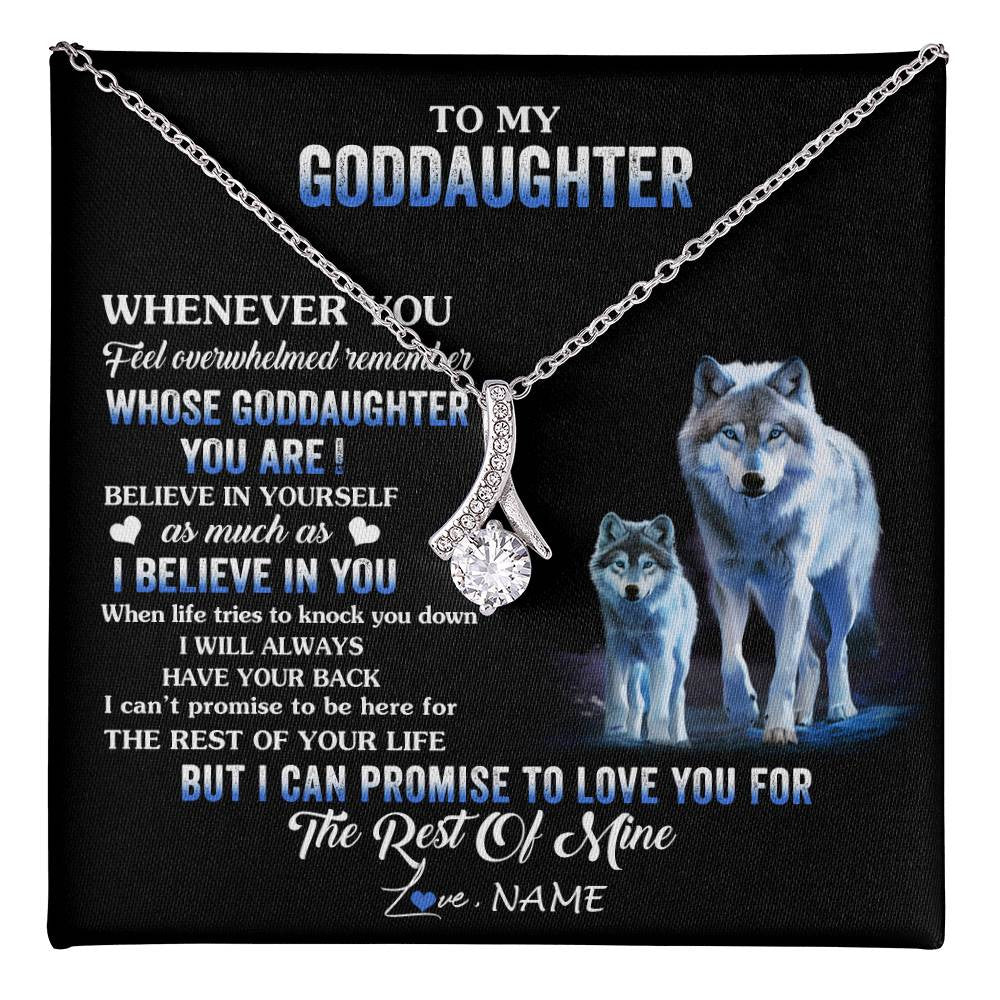 Alluring Beauty Necklace 14K White Gold Finish | 1 | Personalized To My Goddaughter Necklace From Aunt Uncle Whenever You Feel Wolf Goddaughter Birthday Gifts Jewelry Christmas Customized Gift Box Message Card | teecentury