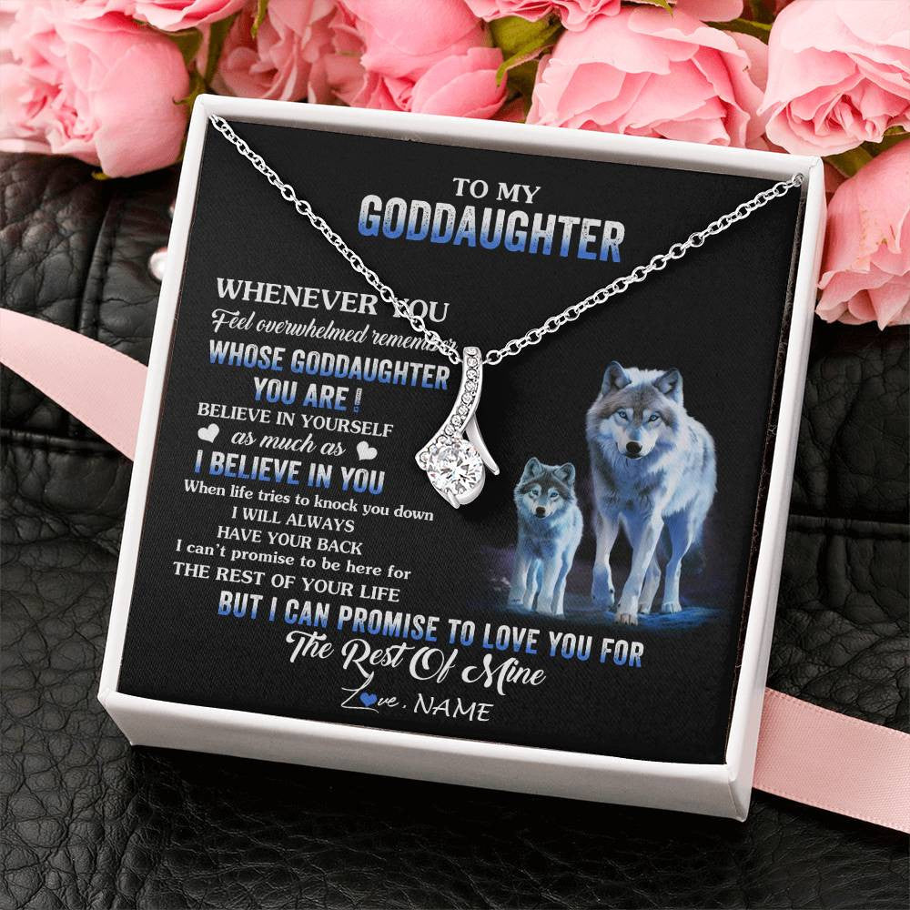 Alluring Beauty Necklace 14K White Gold Finish | 2 | Personalized To My Goddaughter Necklace From Aunt Uncle Whenever You Feel Wolf Goddaughter Birthday Gifts Jewelry Christmas Customized Gift Box Message Card | teecentury