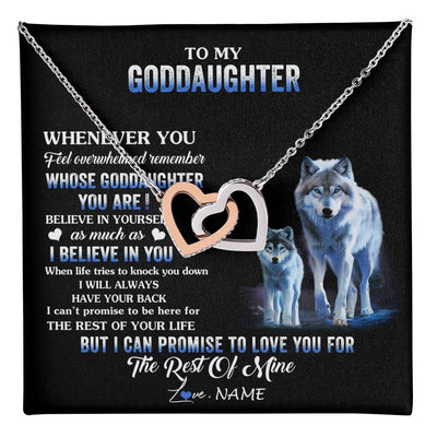 Interlocking Hearts Necklace Stainless Steel & Rose Gold Finish | 1 | Personalized To My Goddaughter Necklace From Aunt Uncle Whenever You Feel Wolf Goddaughter Birthday Gifts Jewelry Christmas Customized Gift Box Message Card | teecentury