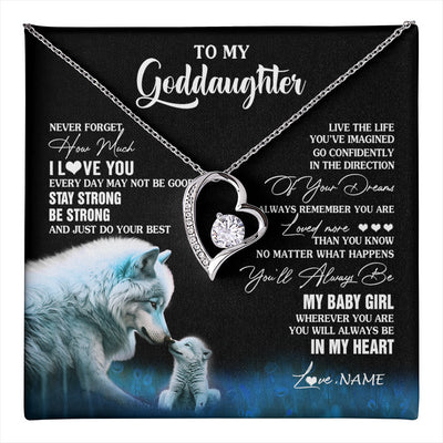 Forever Love Necklace 14K White Gold Finish | 1 | Personalized To My Goddaughter Necklace From Aunt Uncle Wolf Never Forget How Much I Love You Birthday Gifts Christmas Customized Gift Box Message Card | teecentury