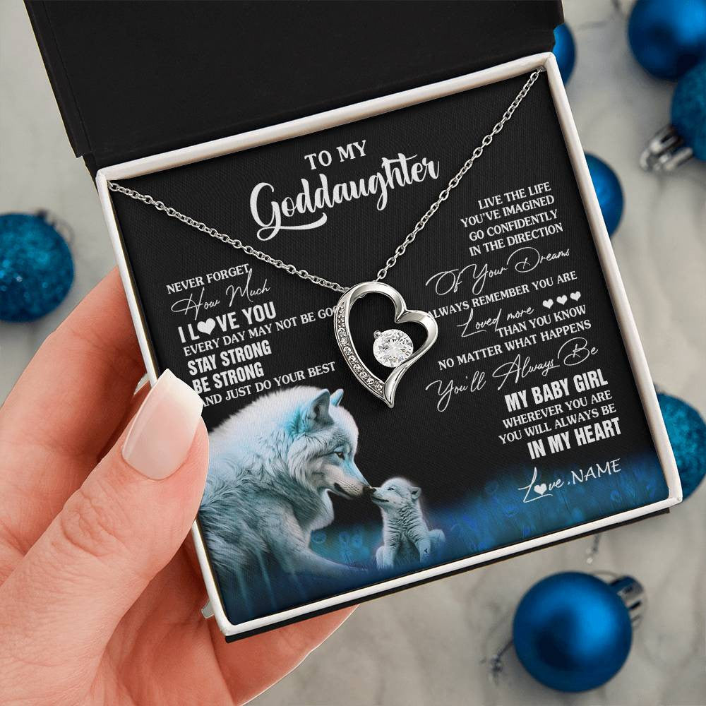 Forever Love Necklace 14K White Gold Finish | 2 | Personalized To My Goddaughter Necklace From Aunt Uncle Wolf Never Forget How Much I Love You Birthday Gifts Christmas Customized Gift Box Message Card | teecentury