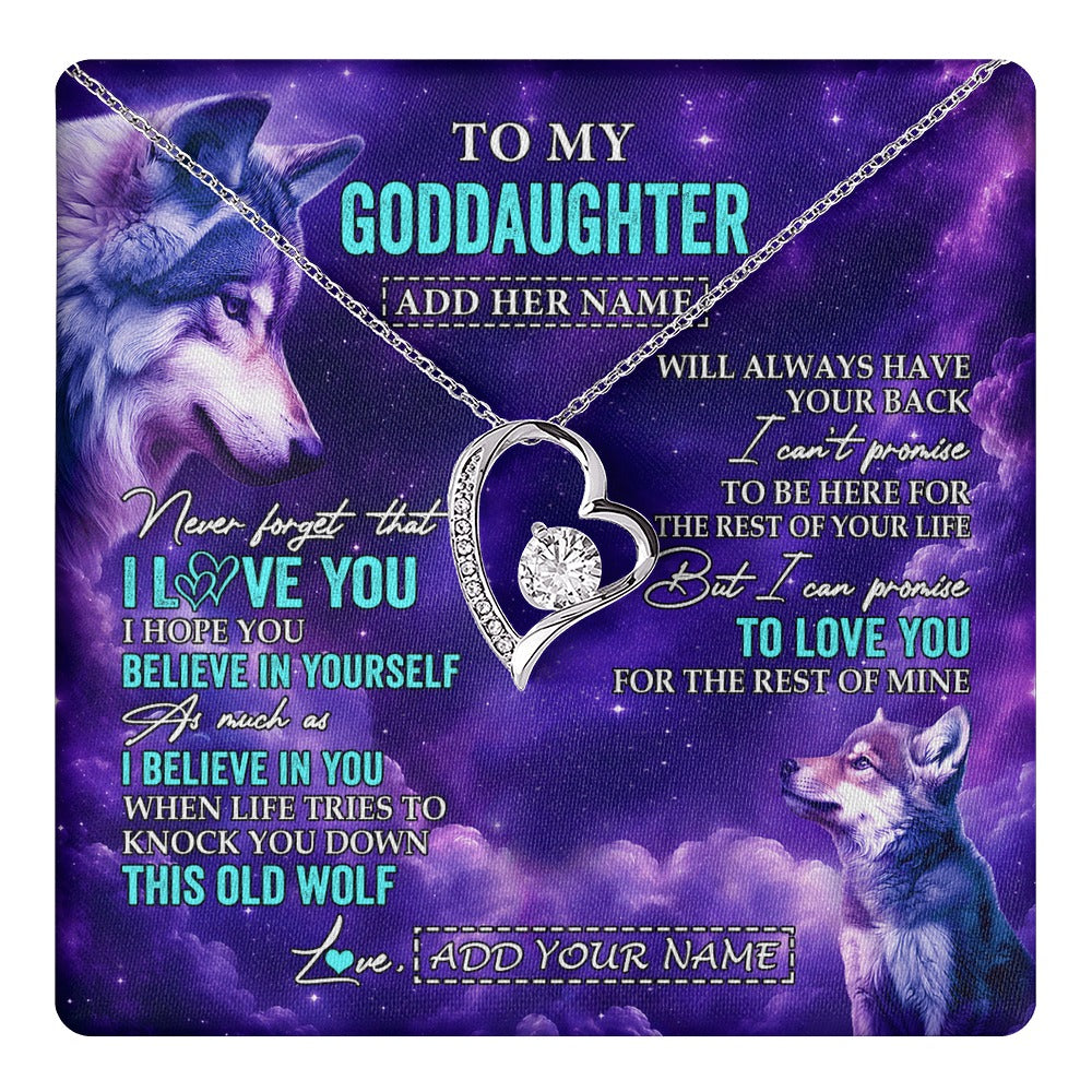 Forever Love Necklace 14K White Gold Finish | 1 | Personalized To My Goddaughter Necklace From Aunt Uncle Wolf Never Forget I Love You Goddaughter Birthday Gifts Graduation Christmas Gift Box Message Card Shirt & Hoodie | https://teecentury.