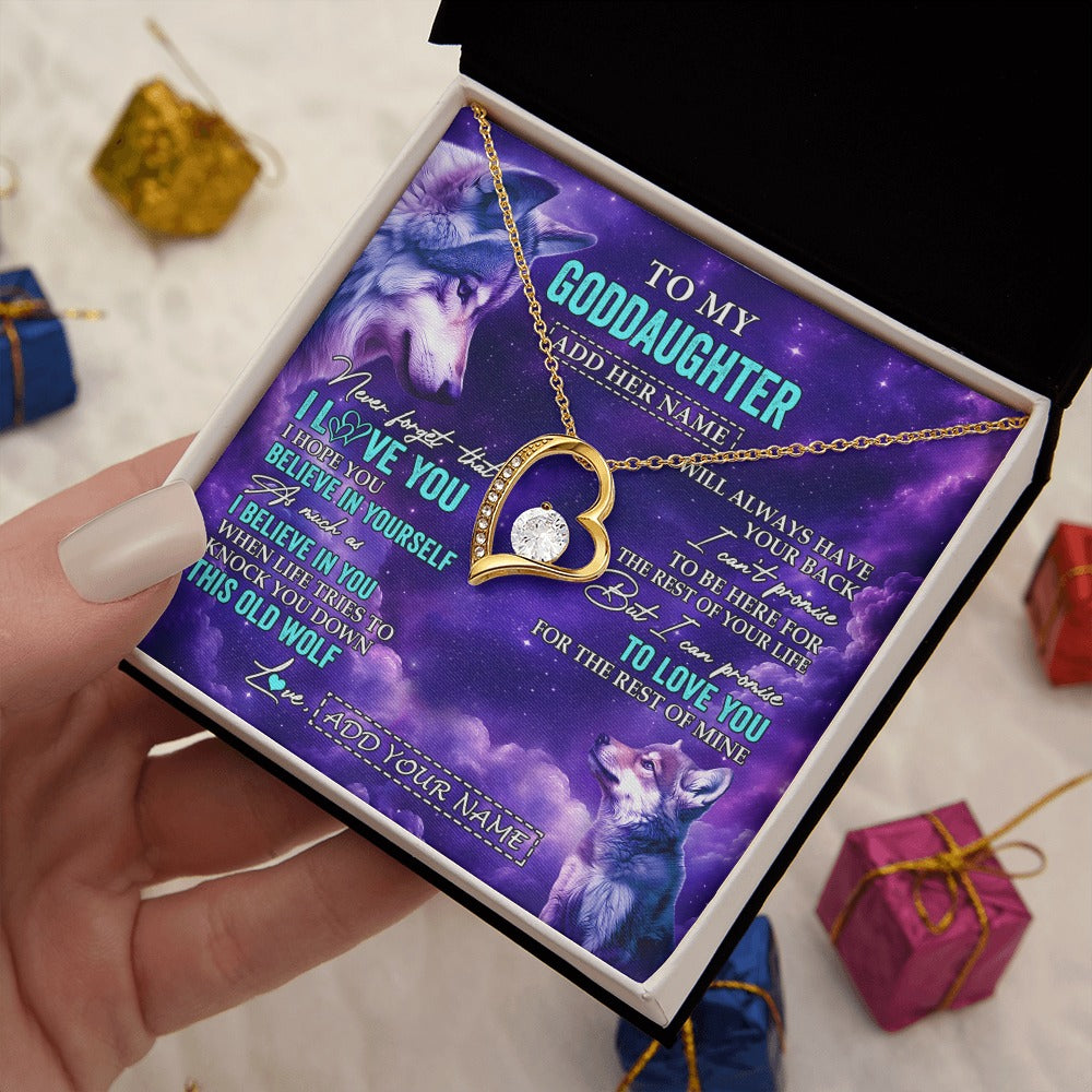 Forever Love Necklace 18K Yellow Gold Finish | 2 | Personalized To My Goddaughter Necklace From Aunt Uncle Wolf Never Forget I Love You Goddaughter Birthday Gifts Graduation Christmas Gift Box Message Card Shirt & Hoodie | https://teecentury.