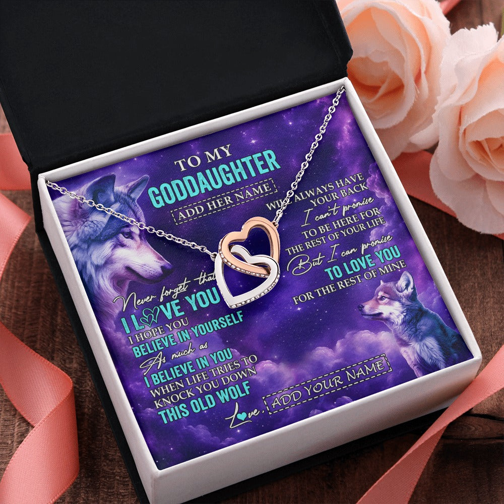 Interlocking Hearts Necklace Stainless Steel & Rose Gold Finish | 2 | Personalized To My Goddaughter Necklace From Aunt Uncle Wolf Never Forget I Love You Goddaughter Birthday Gifts Graduation Christmas Gift Box Message Card Shirt & Hoodie | https://teecentury.