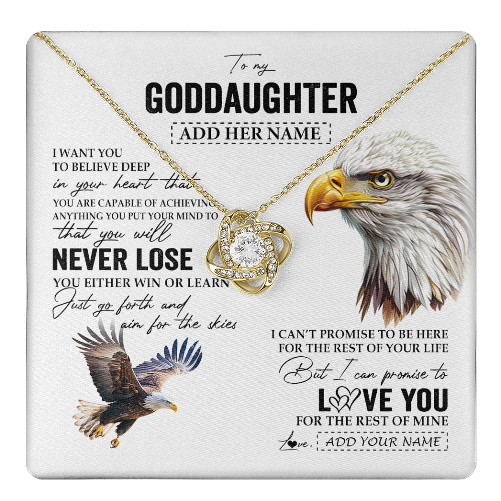 Love Knot Necklace 18K Yellow Gold Finish | 1 | Personalized To My Goddaughter Necklace From Aunt Uncle You Will Never Lose Eagle Goddaughter Birthday Gifts Graduation Christmas Custom Gift Box Message Card | teecentury