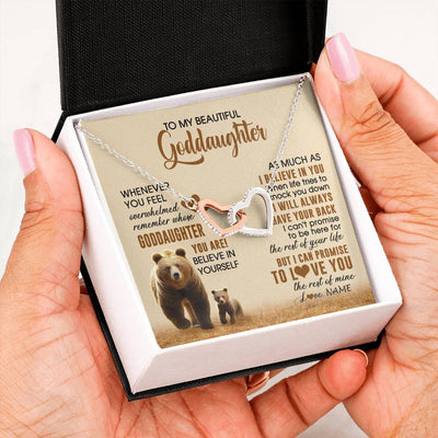 Interlocking Hearts Necklace Stainless Steel & Rose Gold Finish | 2 | Personalized To My Goddaughter Necklace From Aunt Whenever You Feel Bear Goddaughter Birthday Gifts Gifts Graduation Christmas Customized Gift Box Message Card | teecentury