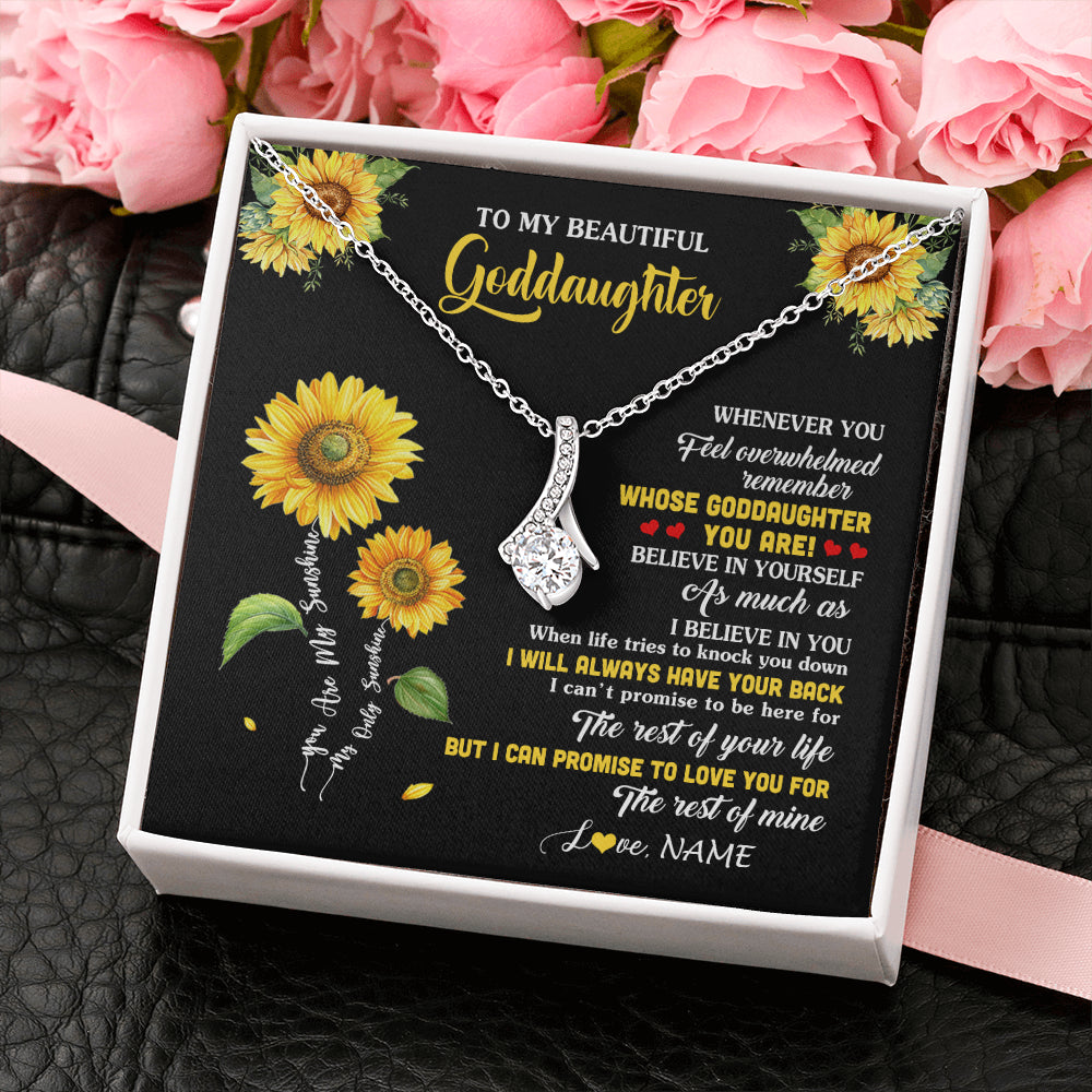 Alluring Beauty Necklace 14K White Gold Finish | 2 | Personalized To My Goddaughter Necklace From Aunt Whenever You Feel Sunflower Goddaughter Birthday Graduation Christmas Customized Gift Box Message Card | teecentury