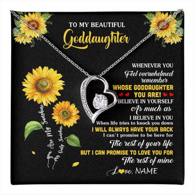 Forever Love Necklace 14K White Gold Finish | 1 | Personalized To My Goddaughter Necklace From Aunt Whenever You Feel Sunflower Goddaughter Birthday Graduation Christmas Customized Gift Box Message Card | teecentury