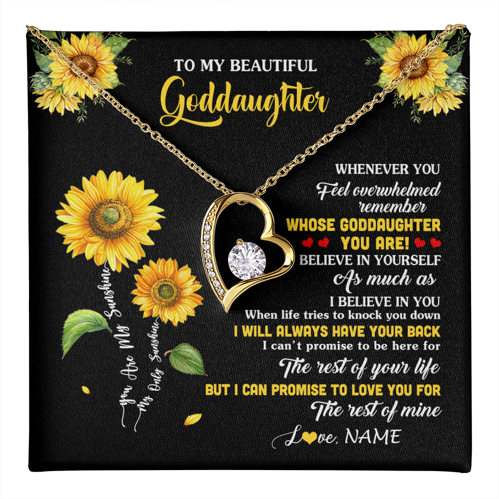 Forever Love Necklace 18K Yellow Gold Finish | 1 | Personalized To My Goddaughter Necklace From Aunt Whenever You Feel Sunflower Goddaughter Birthday Graduation Christmas Customized Gift Box Message Card | teecentury