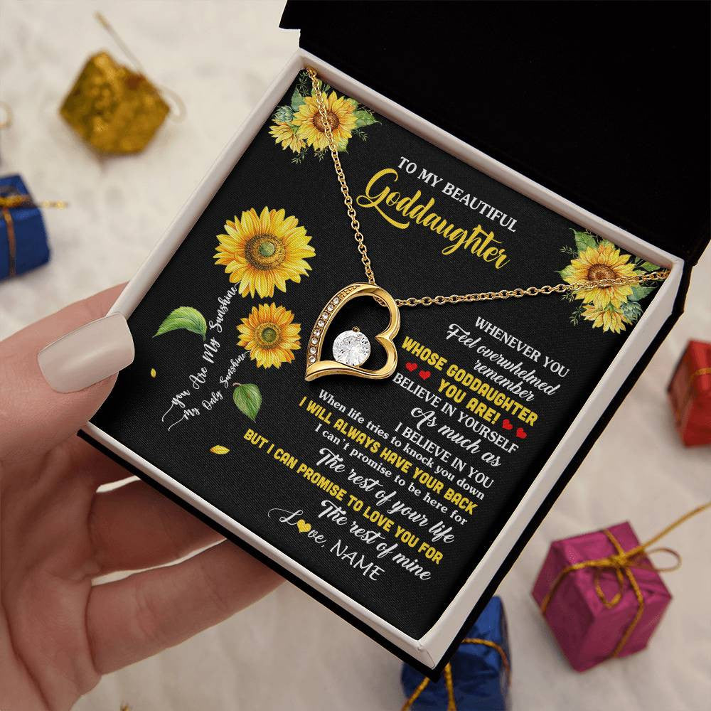 Forever Love Necklace 18K Yellow Gold Finish | 2 | Personalized To My Goddaughter Necklace From Aunt Whenever You Feel Sunflower Goddaughter Birthday Graduation Christmas Customized Gift Box Message Card | teecentury