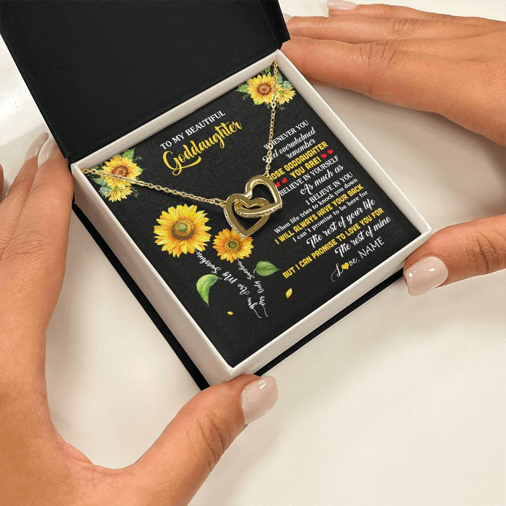 Interlocking Hearts Necklace 18K Yellow Gold Finish | 2 | Personalized To My Goddaughter Necklace From Aunt Whenever You Feel Sunflower Goddaughter Birthday Graduation Christmas Customized Gift Box Message Card | teecentury