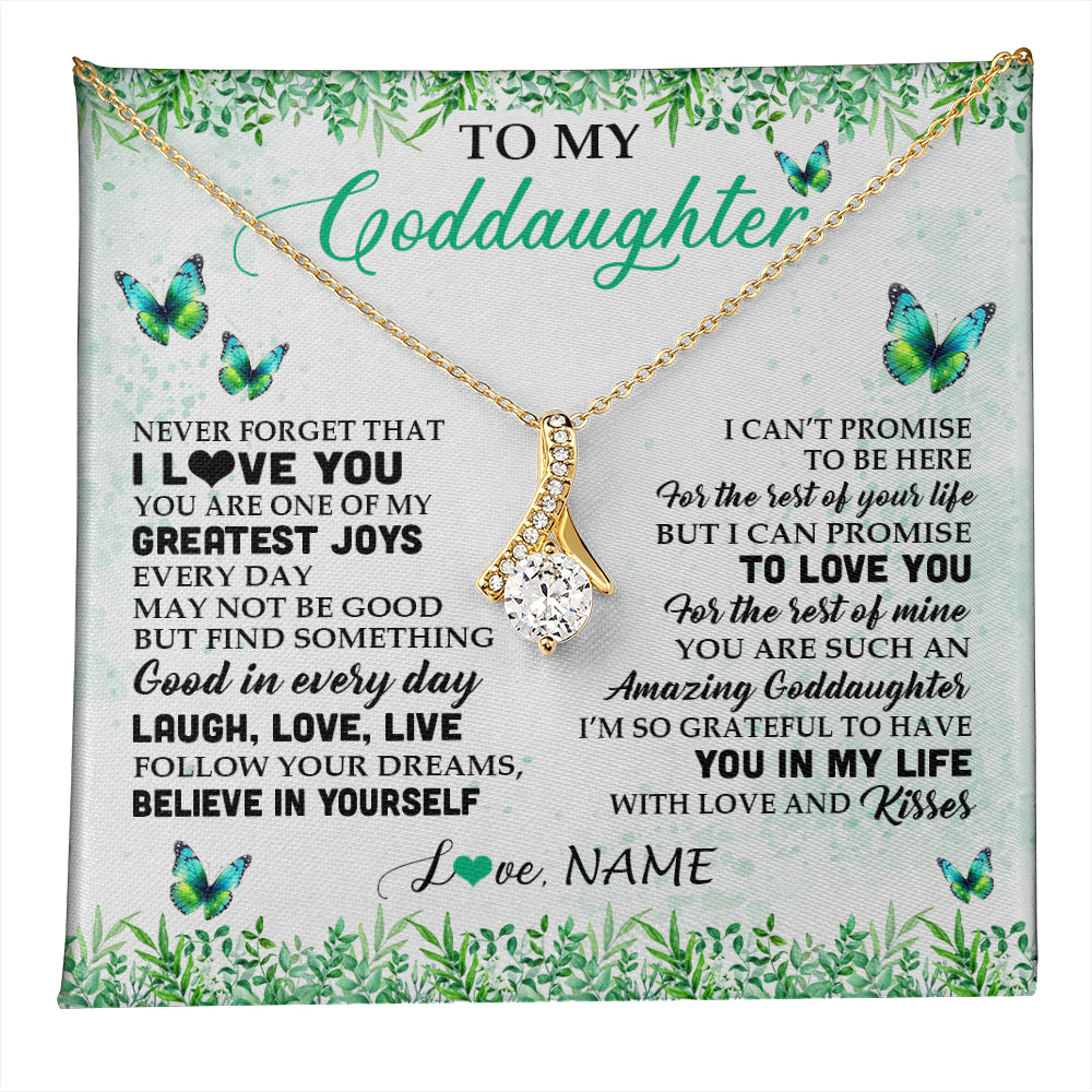 Alluring Beauty Necklace 18K Yellow Gold Finish | 1 | Personalized To My Goddaughter Necklace From Godfather Aunt Butterfly Laugh Love Live Birthday Motivational Quote Christmas Customized Gift Box Message Card | teecentury