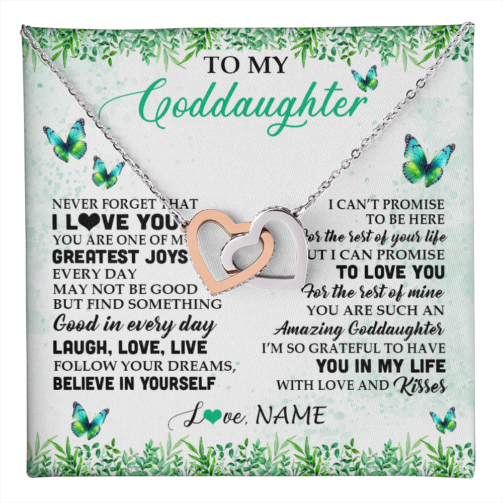 Interlocking Hearts Necklace Stainless Steel & Rose Gold Finish | 1 | Personalized To My Goddaughter Necklace From Godfather Aunt Butterfly Laugh Love Live Birthday Motivational Quote Christmas Customized Gift Box Message Card | teecentury