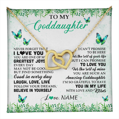 Interlocking Hearts Necklace 18K Yellow Gold Finish | 1 | Personalized To My Goddaughter Necklace From Godfather Aunt Butterfly Laugh Love Live Birthday Motivational Quote Christmas Customized Gift Box Message Card | teecentury