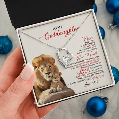 Forever Love Necklace 14K White Gold Finish | 2 | Personalized To My Goddaughter Necklace From Godfather Aunt Never Feel You Are Alone Lion Goddaughter Birthday Graduation Christmas Customized Message Card.jpg | teecentury
