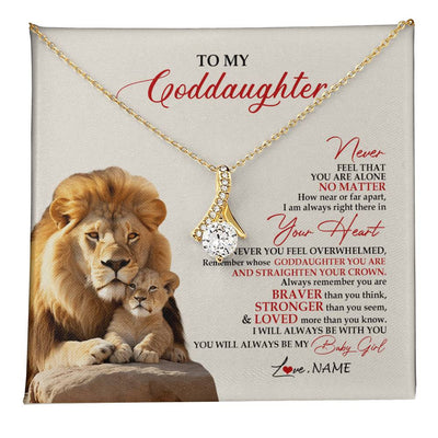 Alluring Beauty Necklace 18K Yellow Gold Finish | 1 | Personalized To My Goddaughter Necklace From Godfather Aunt Never Feel You Are Alone Lion Goddaughter Birthday Graduation Christmas Customized Message Card | teecentury