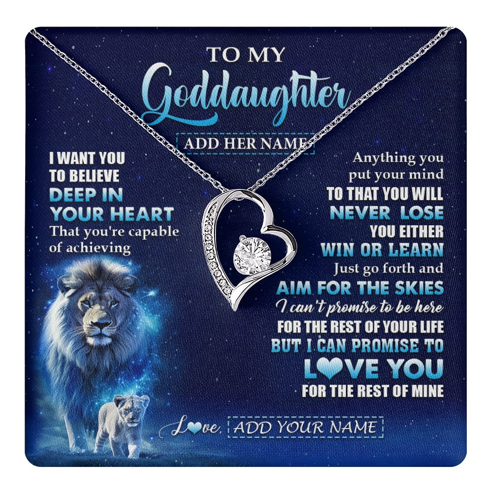Forever Love Necklace 14K White Gold Finish | 1 | Personalized To My Goddaughter Necklace From Godfather Believe Your Heart Goddaughter Gift Birthday Graduation Christmas Customized Gift Box Message Card | teecentury.myshopify